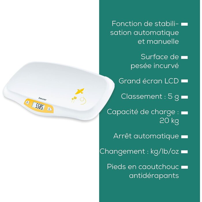 Pèse-bébé électronique 20 kg - Plateau incurvé - 39% de remise