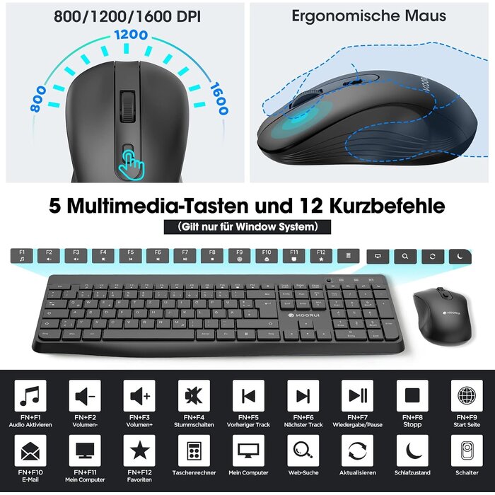 Ensemble clavier souris sans fil QWERTZ - Noir - 36% de remise