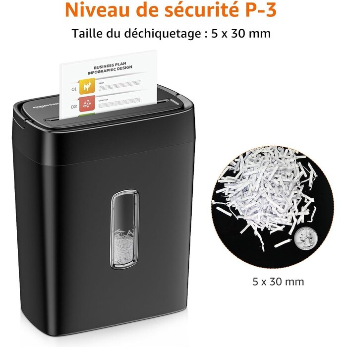 Amazon Basics Destructeur de documents coupe croisée 12 feuilles Noir M - 36% de remise