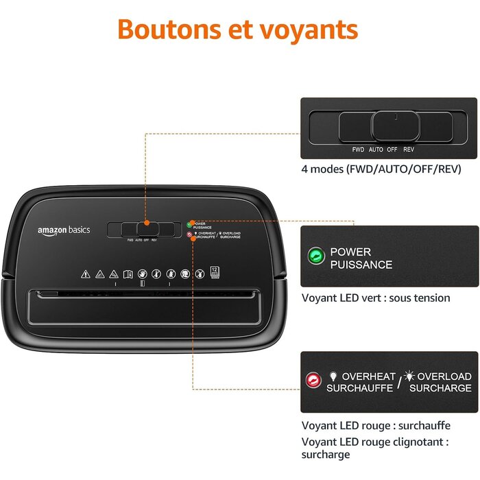 Amazon Basics Destructeur de documents coupe croisée 12 feuilles Noir M - 36% de remise