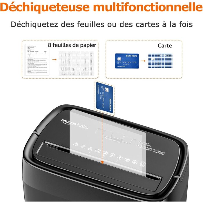 Amazon Basics Destructeur de documents coupe croisée 12 feuilles Noir M - 36% de remise