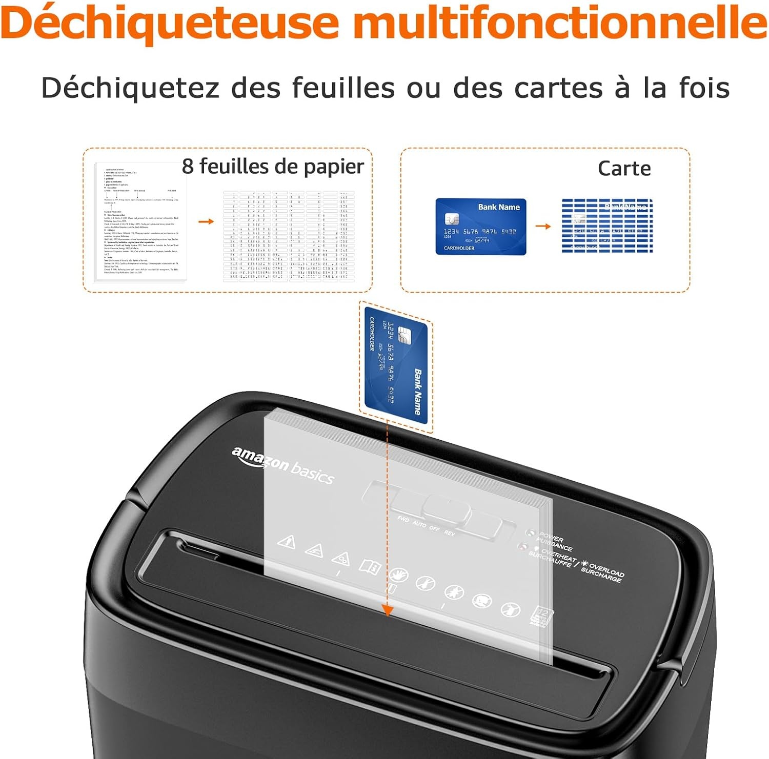 Amazon Basics Destructeur de documents coupe croisée 12 feuilles Noir M - 36% de remise