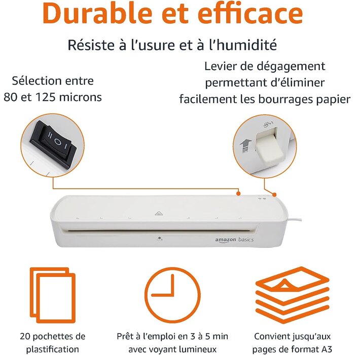 Amazon Basics Plastifieuse thermique A3 blanche - 32% de remise - Déballé / Bon état