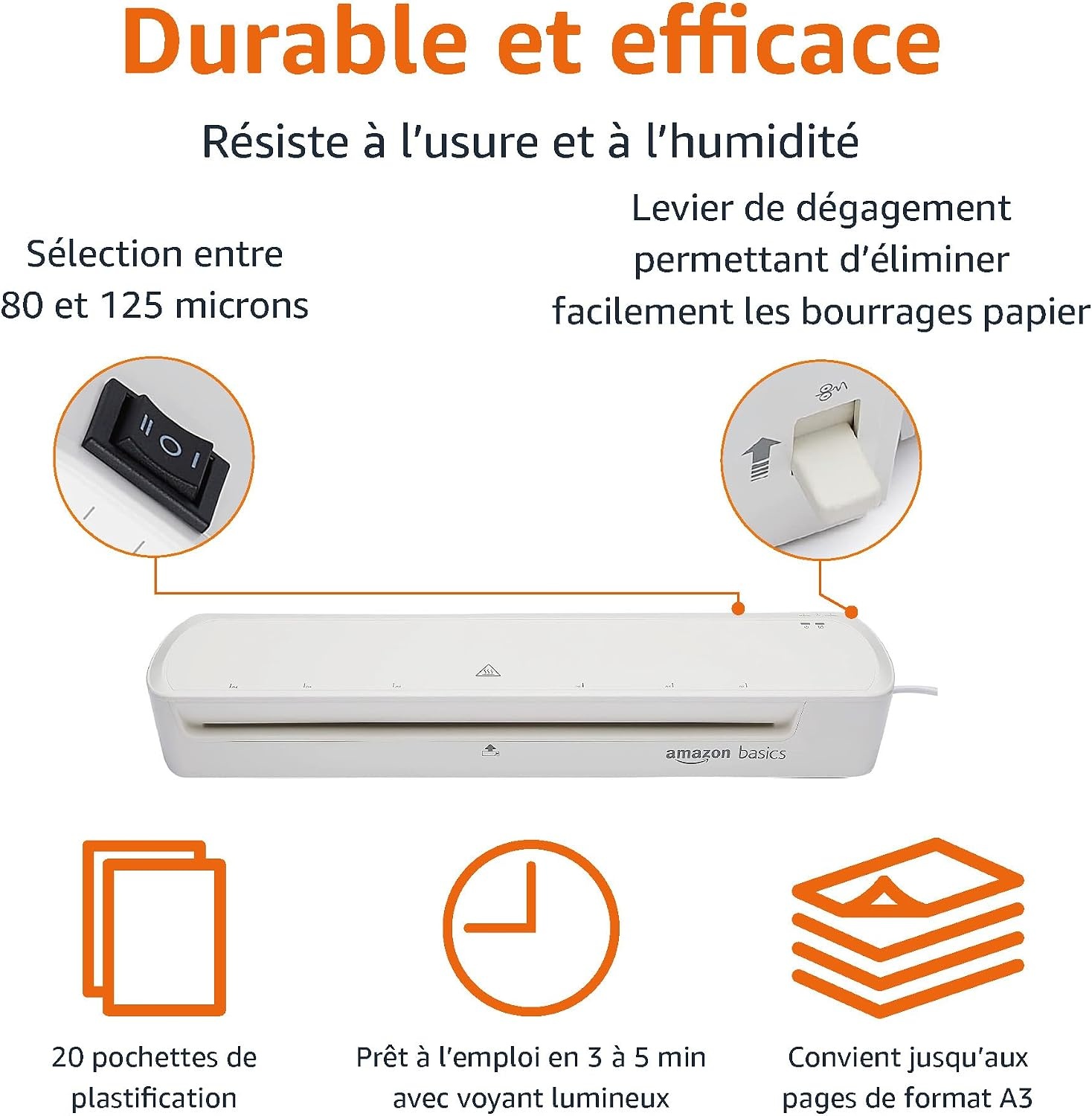 Amazon Basics Plastifieuse thermique A3 blanche - 32% de remise - Déballé / Bon état