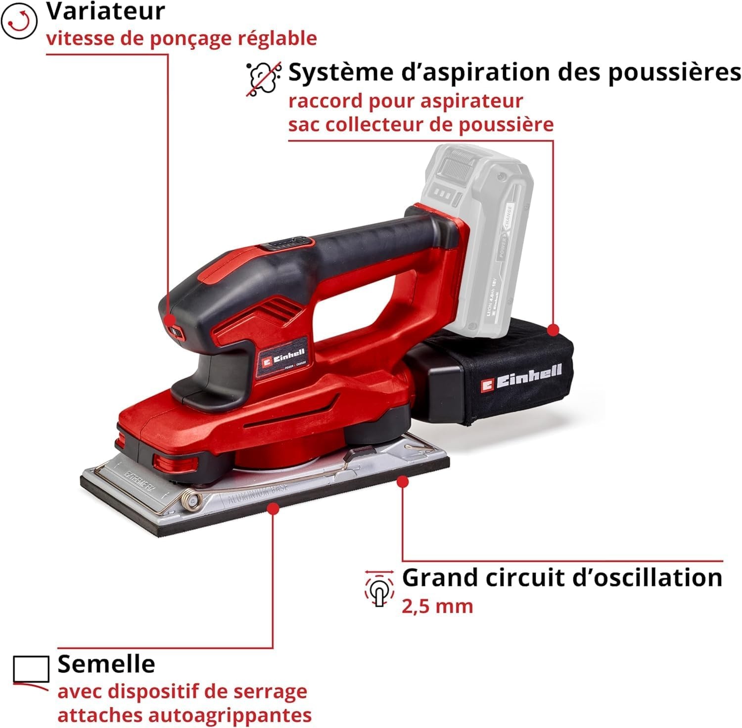 Einhell Ponceuse orbitale sans fil 18V - Plateau 1/2 feuille - 35% de remise