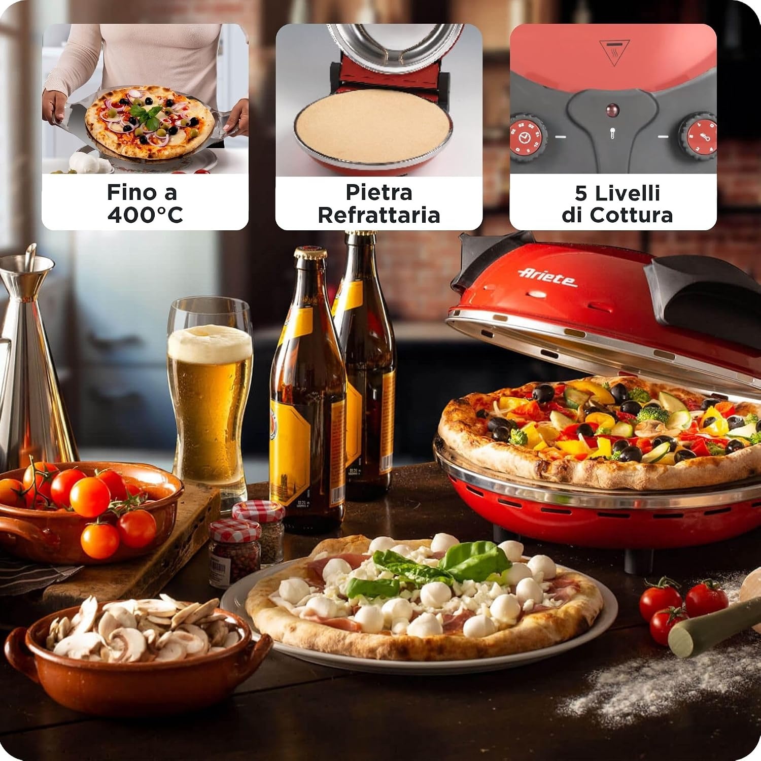 Four à pizza électrique 1200W 32 cm rouge - 34% de remise