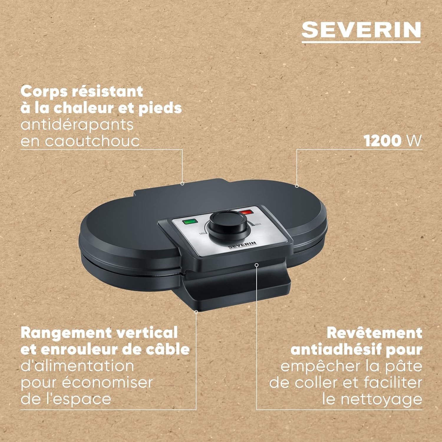 Gaufrier double 1200W - Température réglable - 31% de remise