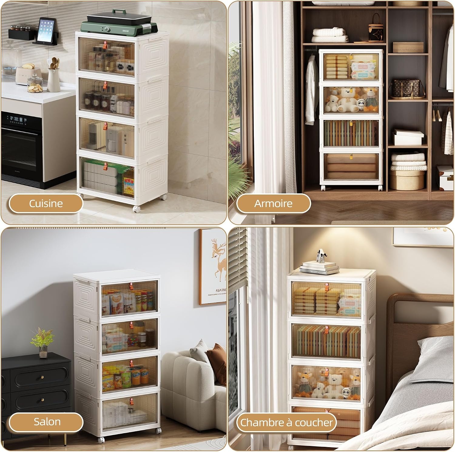 Lot de 4 boîtes de rangement empilables 47L - Gris clair - 31% de remise