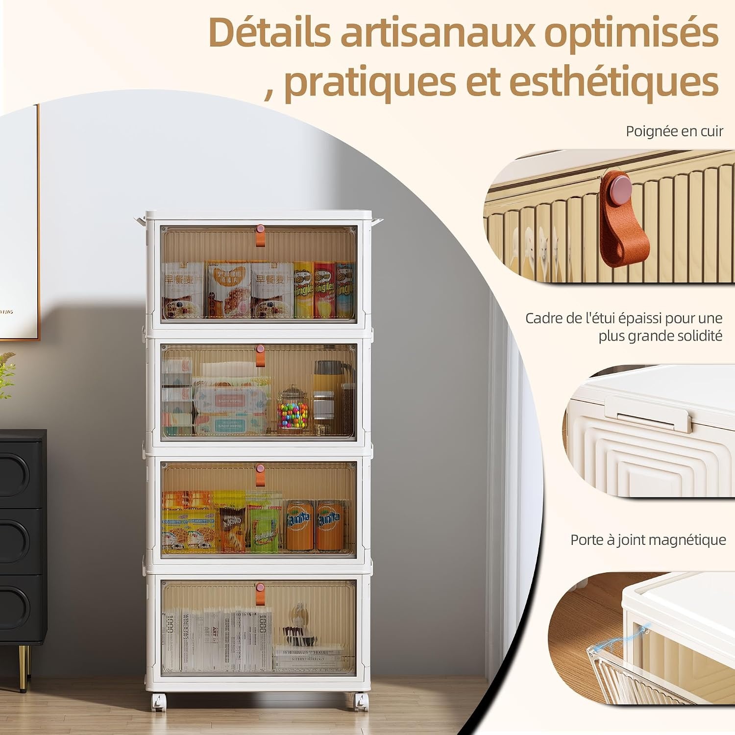 Lot de 4 boîtes de rangement empilables 47L - Gris clair - 31% de remise