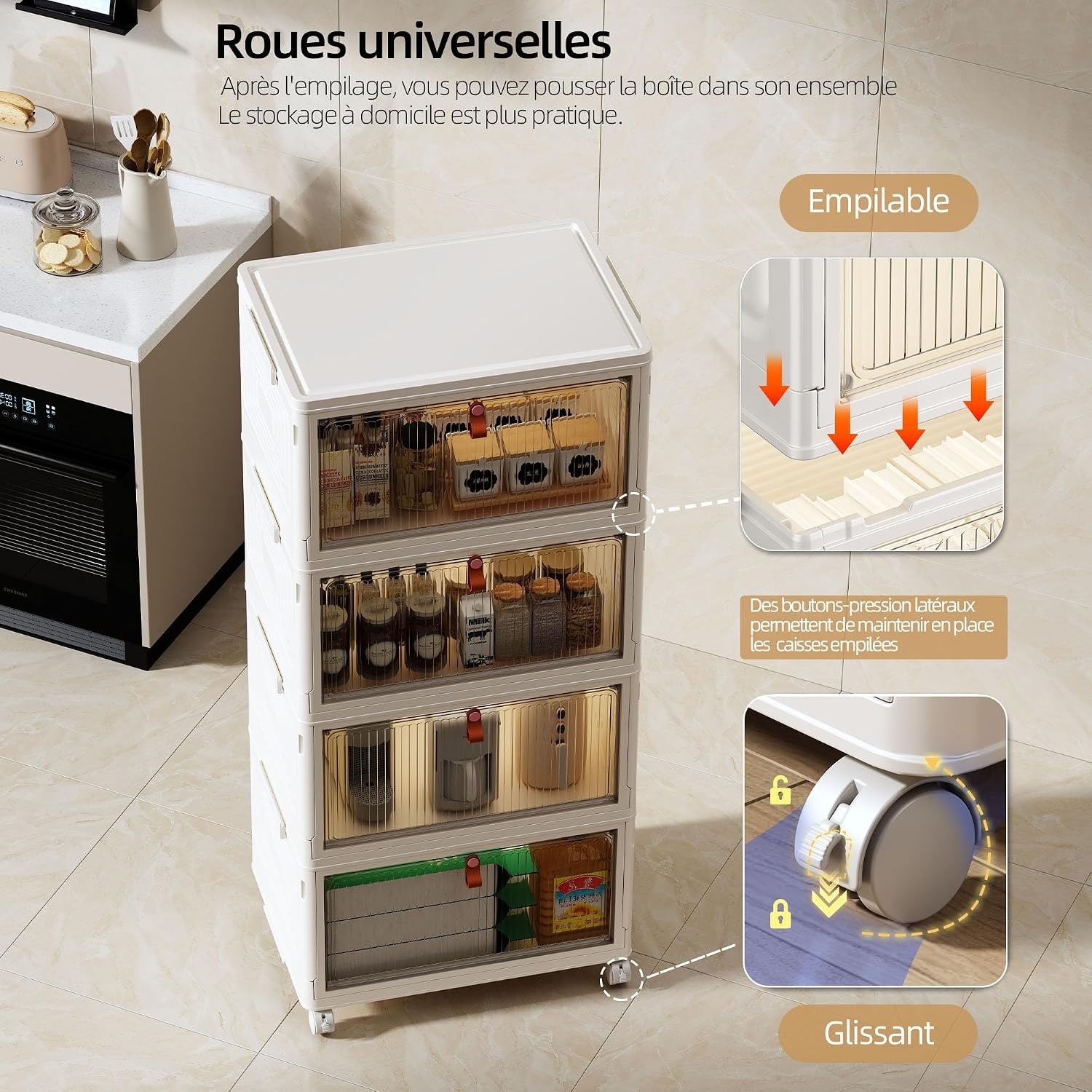 Lot de 4 boîtes de rangement empilables 47L - Gris clair - 31% de remise