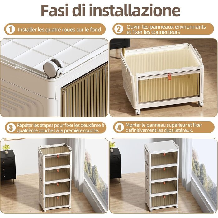 Lot de 4 boîtes de rangement empilables 47L - Gris clair - 31% de remise