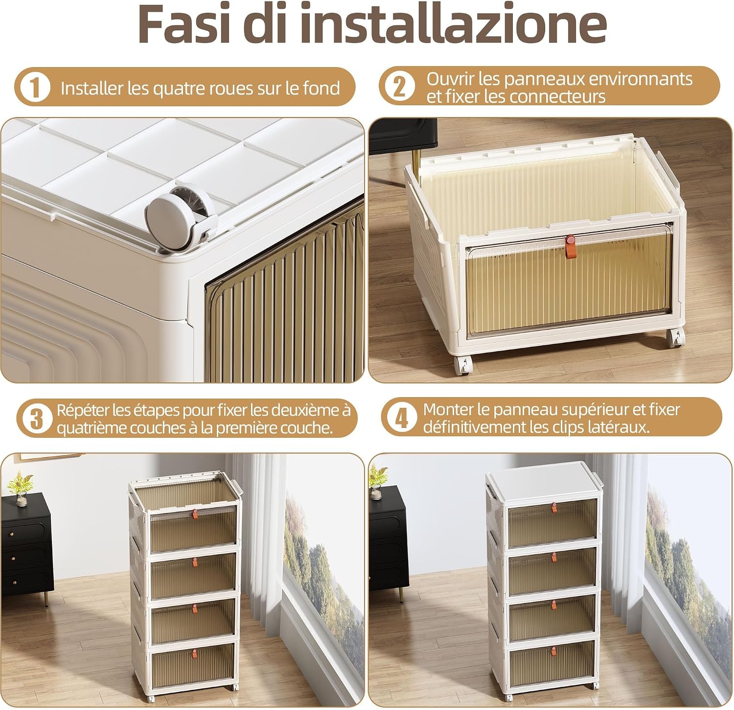 Lot de 4 boîtes de rangement empilables 47L - Gris clair - 31% de remise