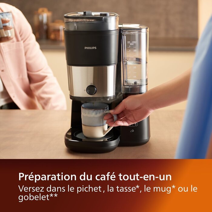 Philips Cafetière filtre avec broyeur à grains - 35% de remise - 1,25L Noir/Argent