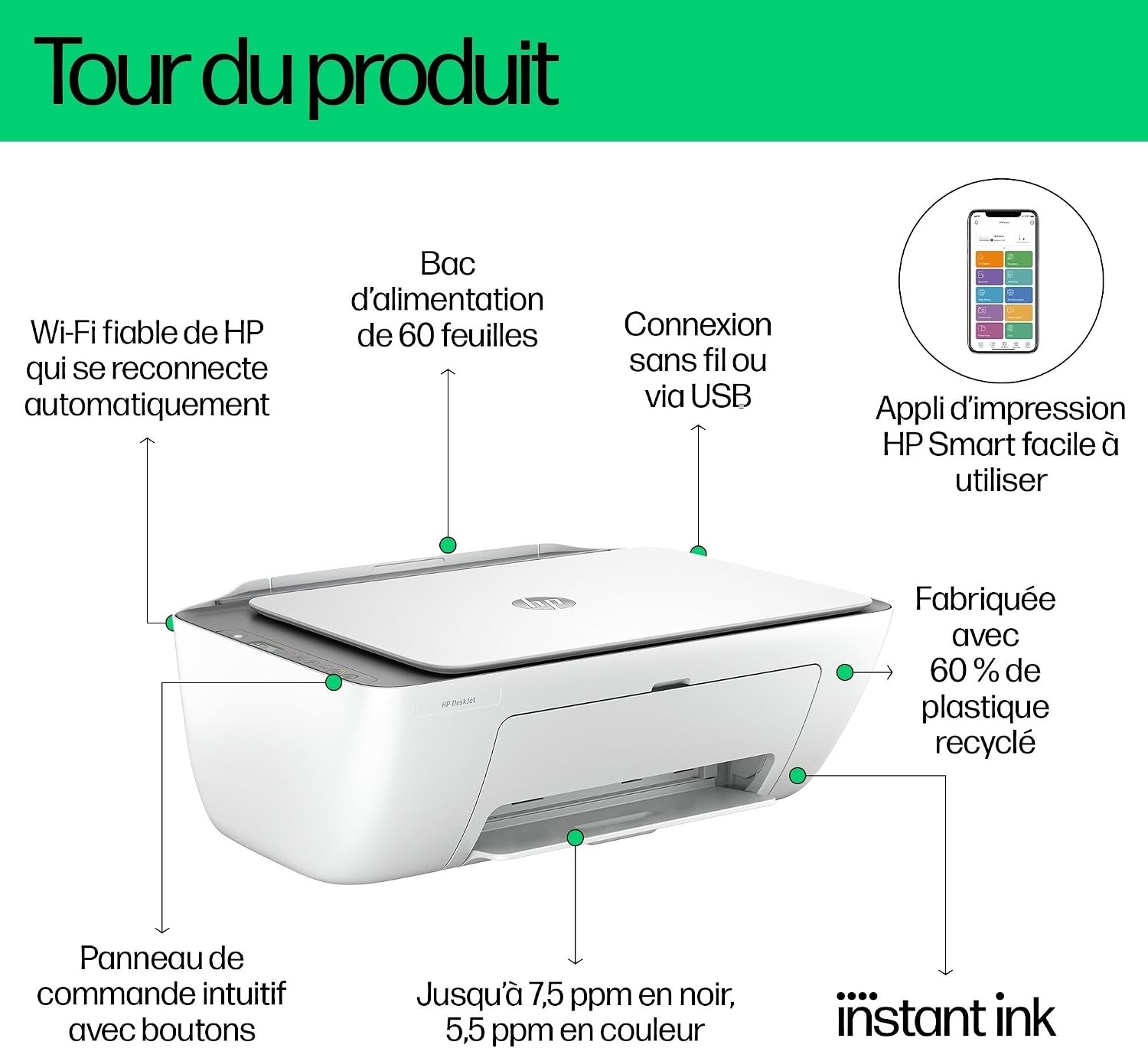 Hp Imprimante multifonction A4 Wi-Fi - Blanc et argent - 34% de remise