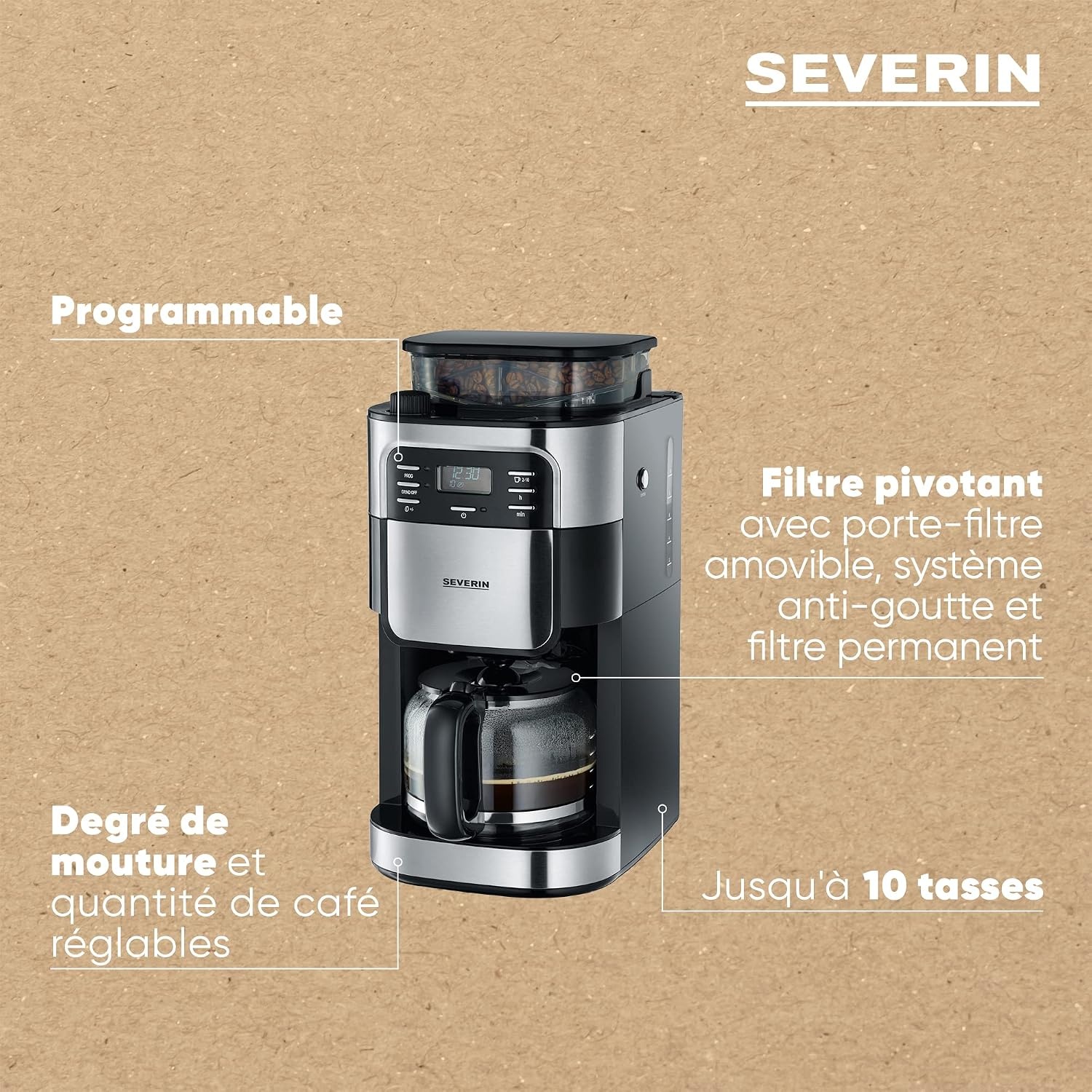 Cafetière avec moulin à grains 10 tasses - 35% de remise