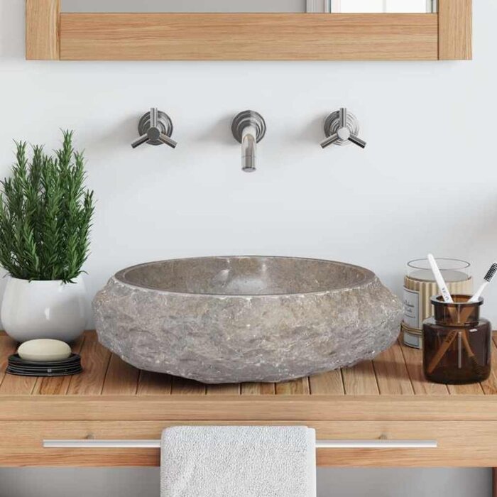Vidaxl Vasque à poser en marbre gris Ø40x12 cm - 35% de remise