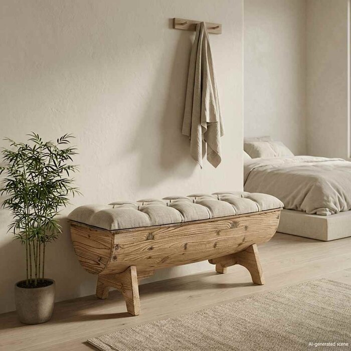 Vidaxl Banc de rangement tonneau bois massif et tissu - 38% de remise
