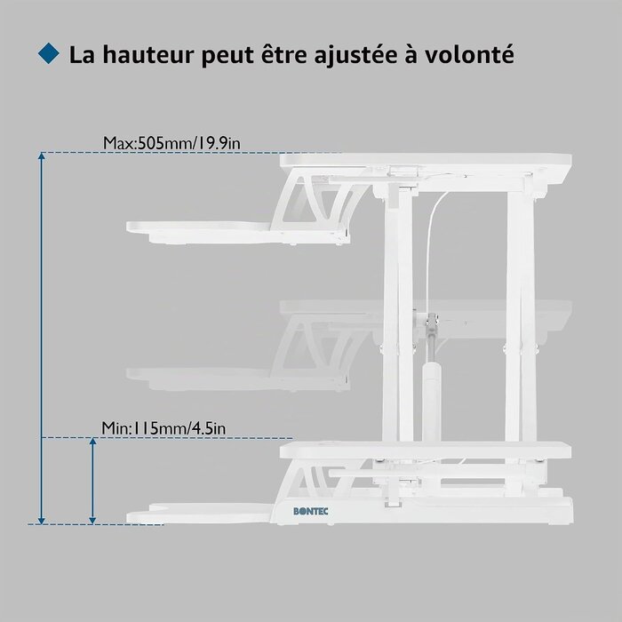 Bureau assis-debout ergonomique 800x400 mm blanc - 34% de remise
