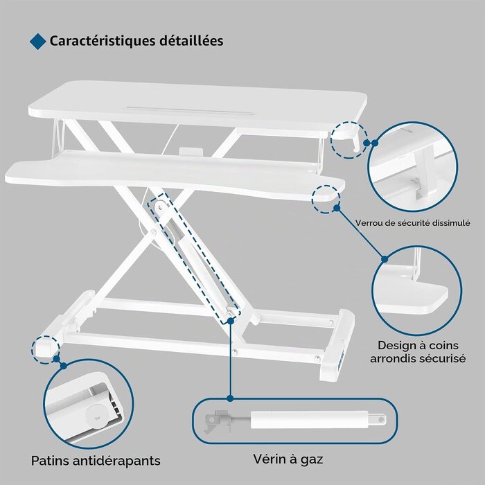 Bureau assis-debout ergonomique 800x400 mm blanc - 34% de remise