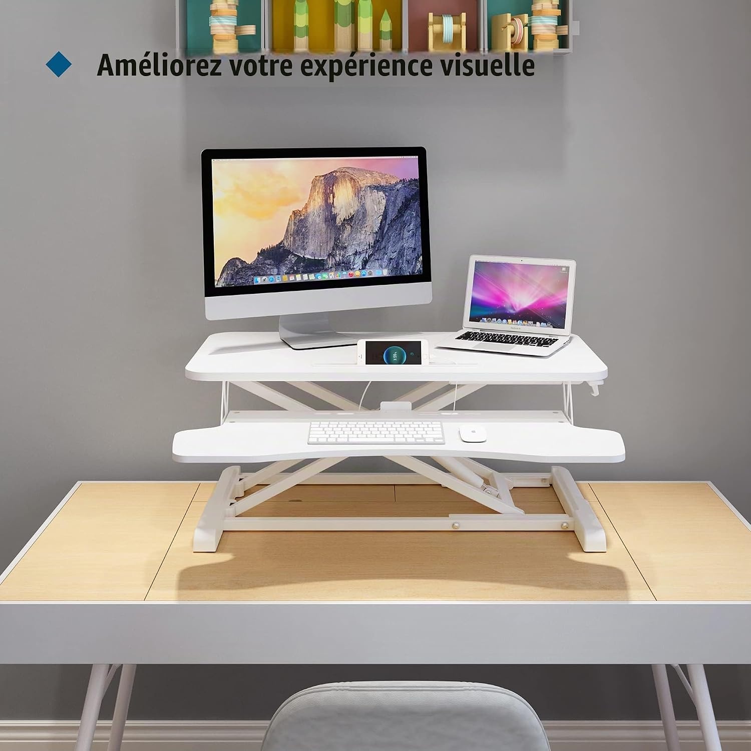Bureau assis-debout ergonomique 800x400 mm blanc - 34% de remise