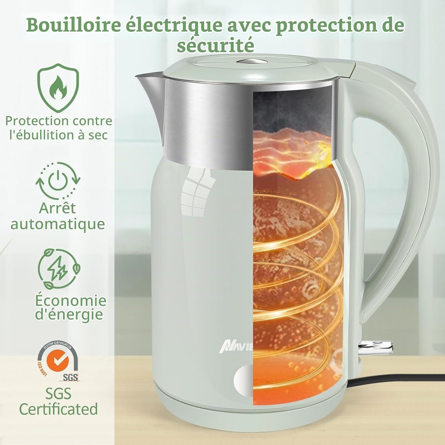 Bouilloire électrique 1,8L acier inox verte - 30% de remise