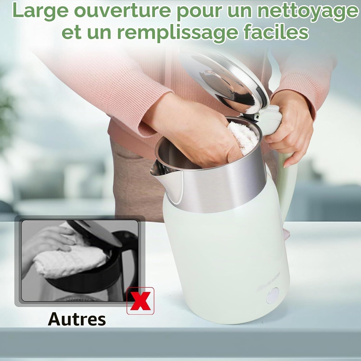 Bouilloire électrique 1,8L acier inox verte - 30% de remise