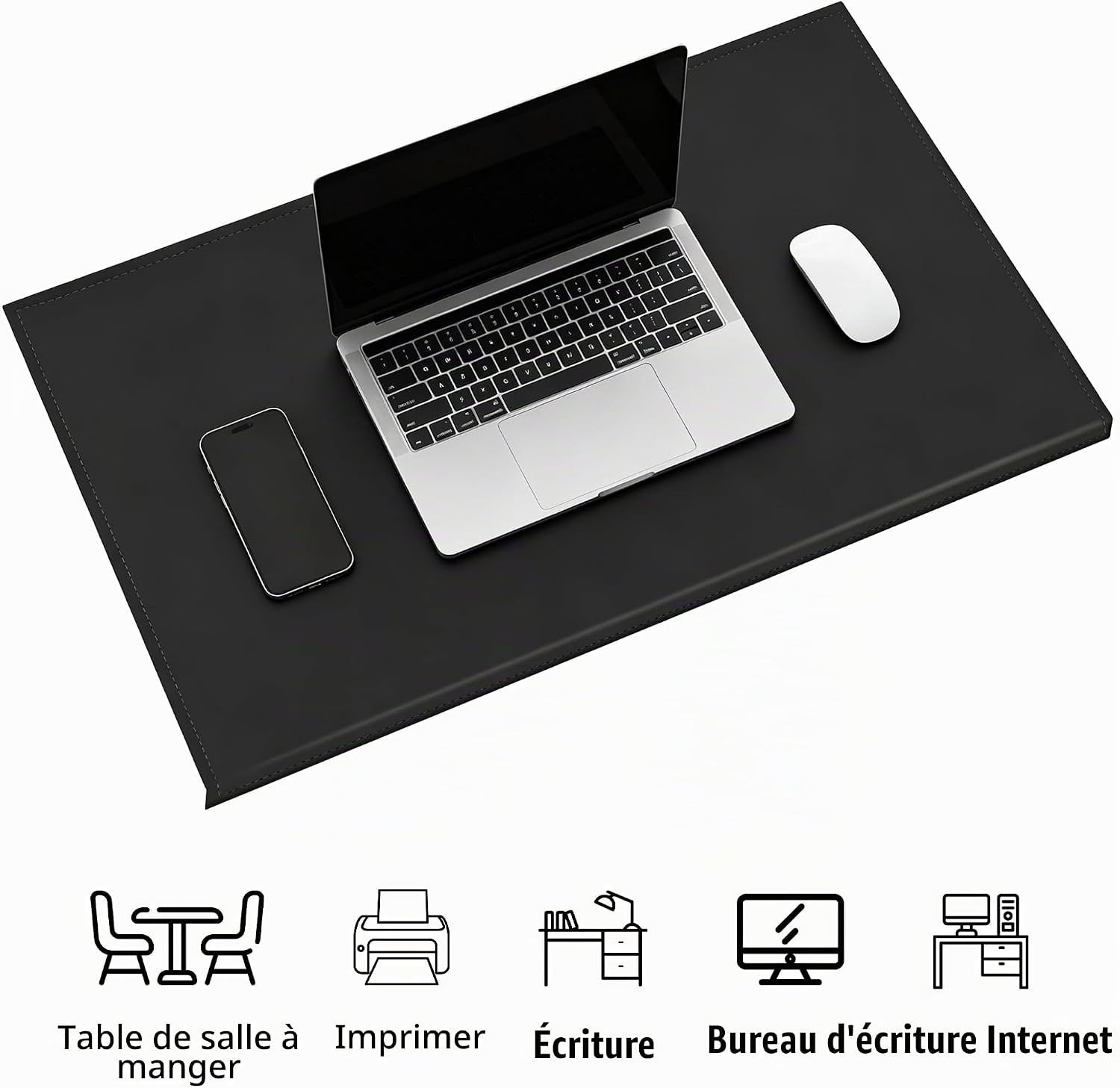 Sous-main de bureau noir 90 x 48 cm - 34% de remise