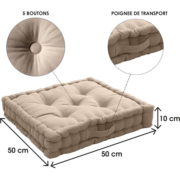 Coussin de sol Lucas 50x50x10 cm noir - 26% de remise