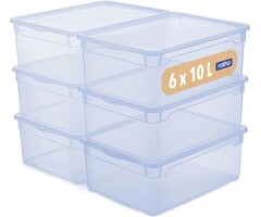 Lot de 6 boîtes de rangement 10L - Transparent bleu - 26% de remise