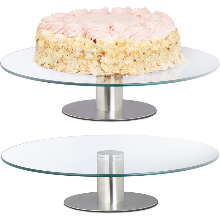 Lot de 2 présentoirs à gâteaux rotatifs 30 cm - Verre et Inox - 30% de remise