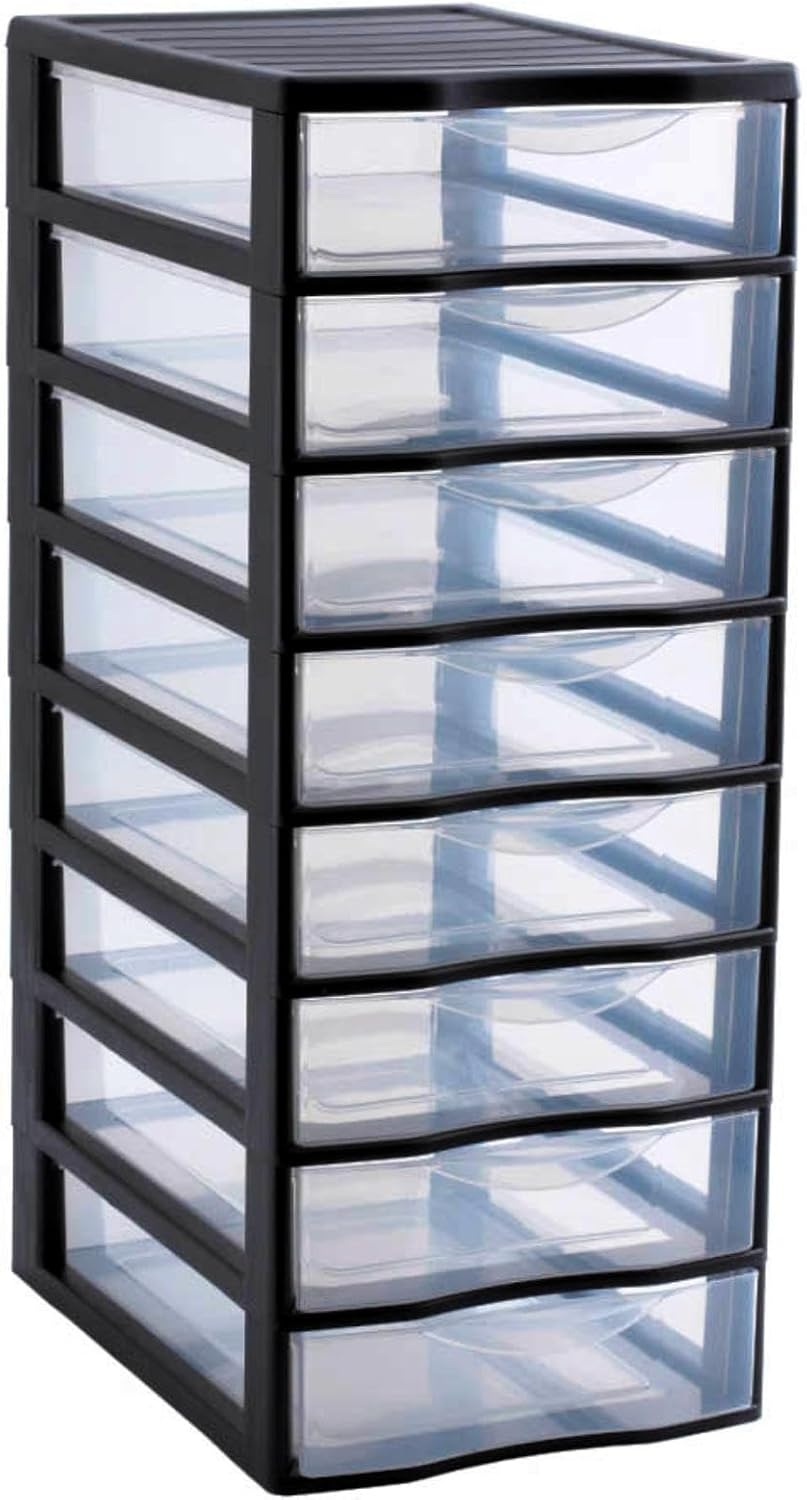 Tour de rangement 5 tiroirs A4 - 31% de remise - Noir et Transparent