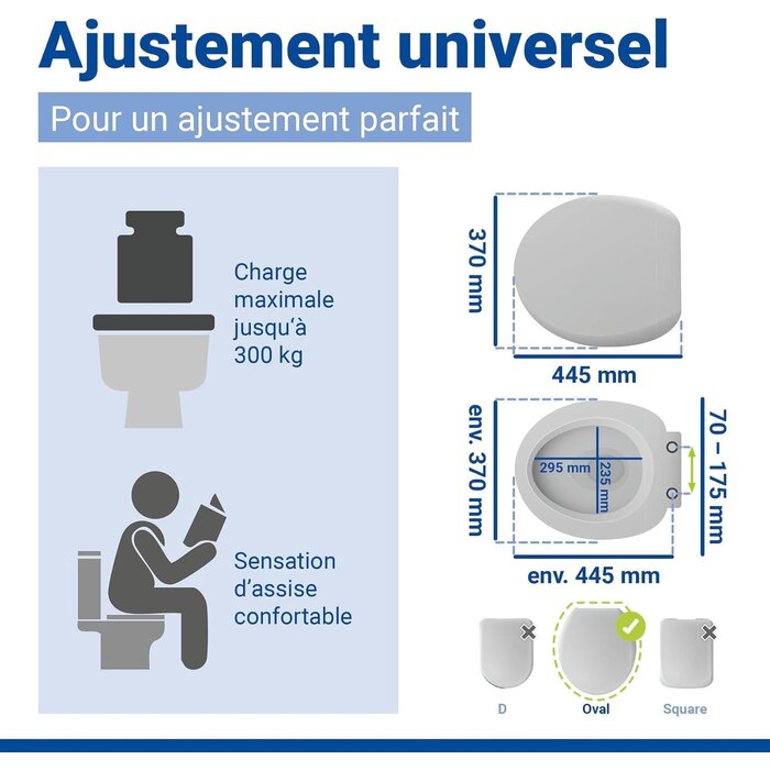 Abattant WC robuste 300kg avec frein de chute - 31% de remise