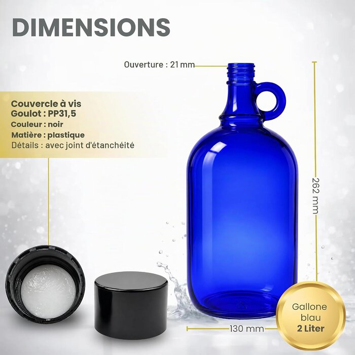 Bouteille en verre bleue 2L avec bouchon à vis - 26% de remise
