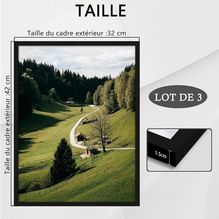 Lot de 3 cadres photo 30x40 cm noirs - Bois composite - 27% de remise