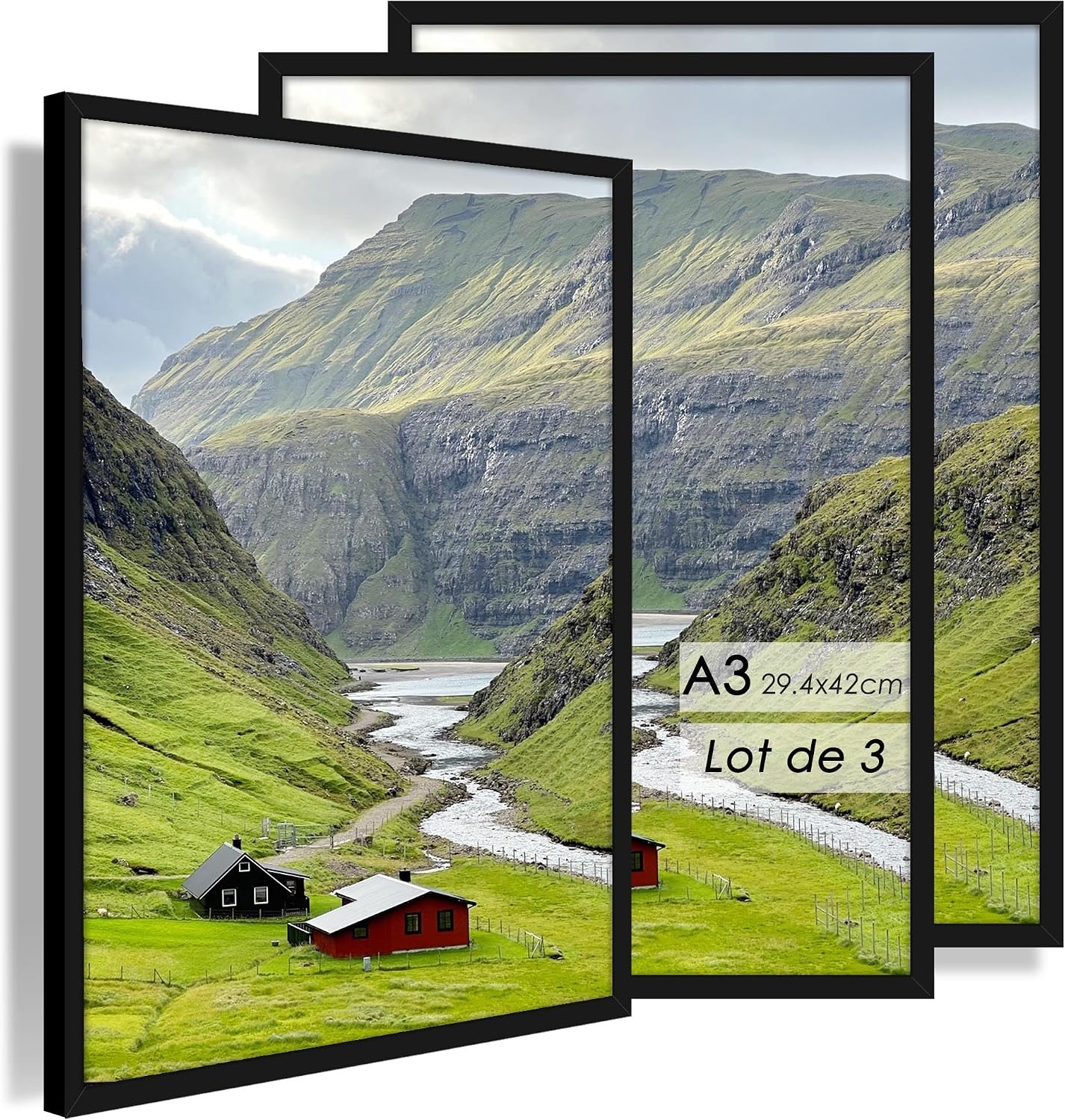 Lot de 3 cadres photo 30x40 cm noirs - Bois composite - 27% de remise