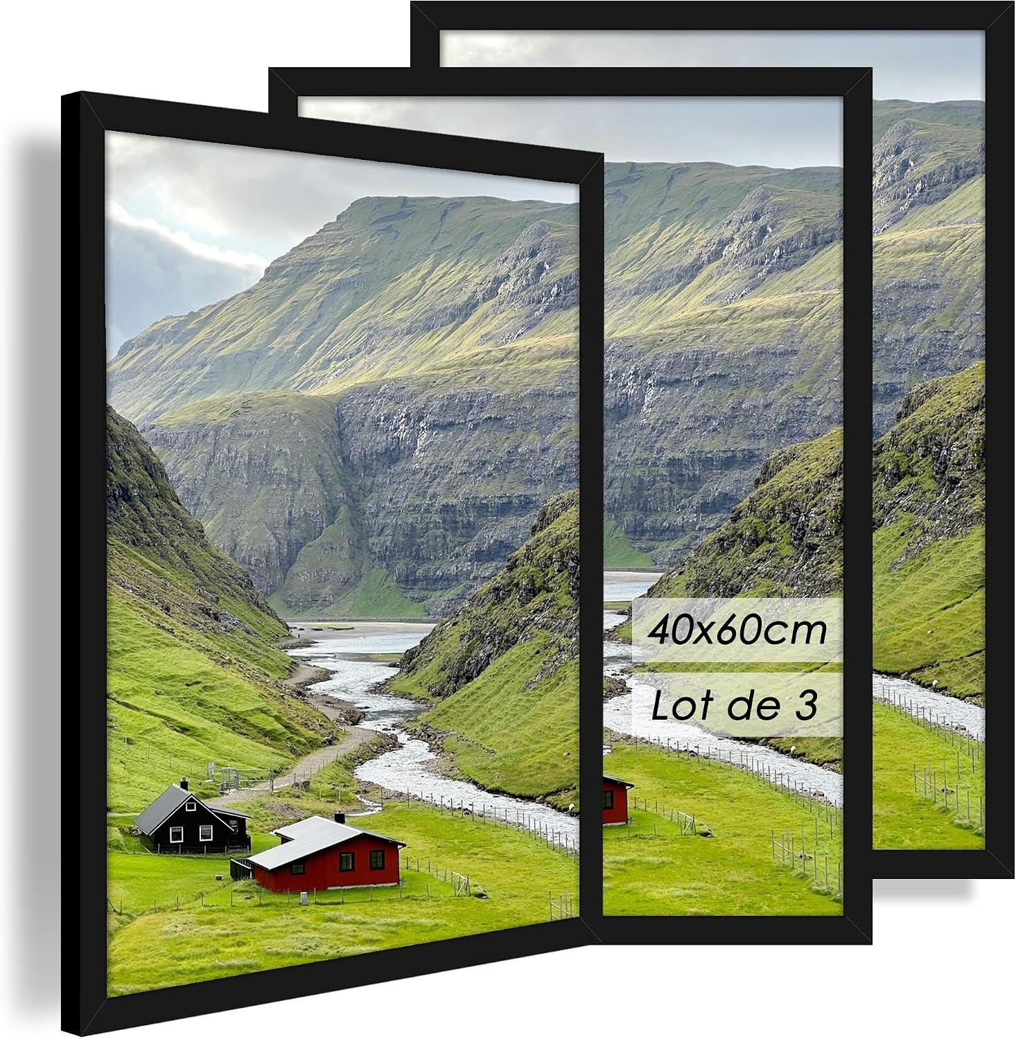 Lot de 3 cadres photo 30x40 cm noirs - Bois composite - 27% de remise