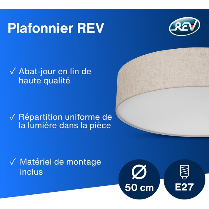 Plafonnier rond 50 cm en lin taupe - 33% de remise
