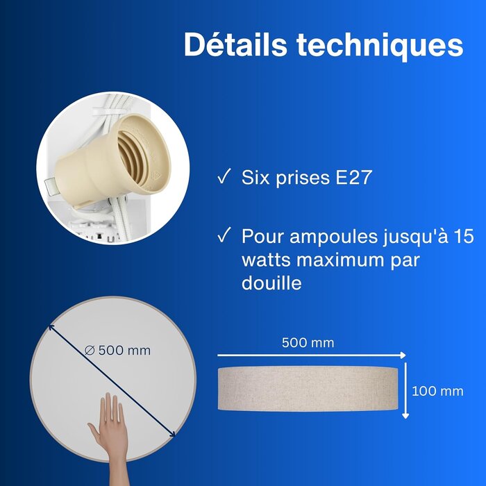 Plafonnier rond 50 cm en lin taupe - 33% de remise