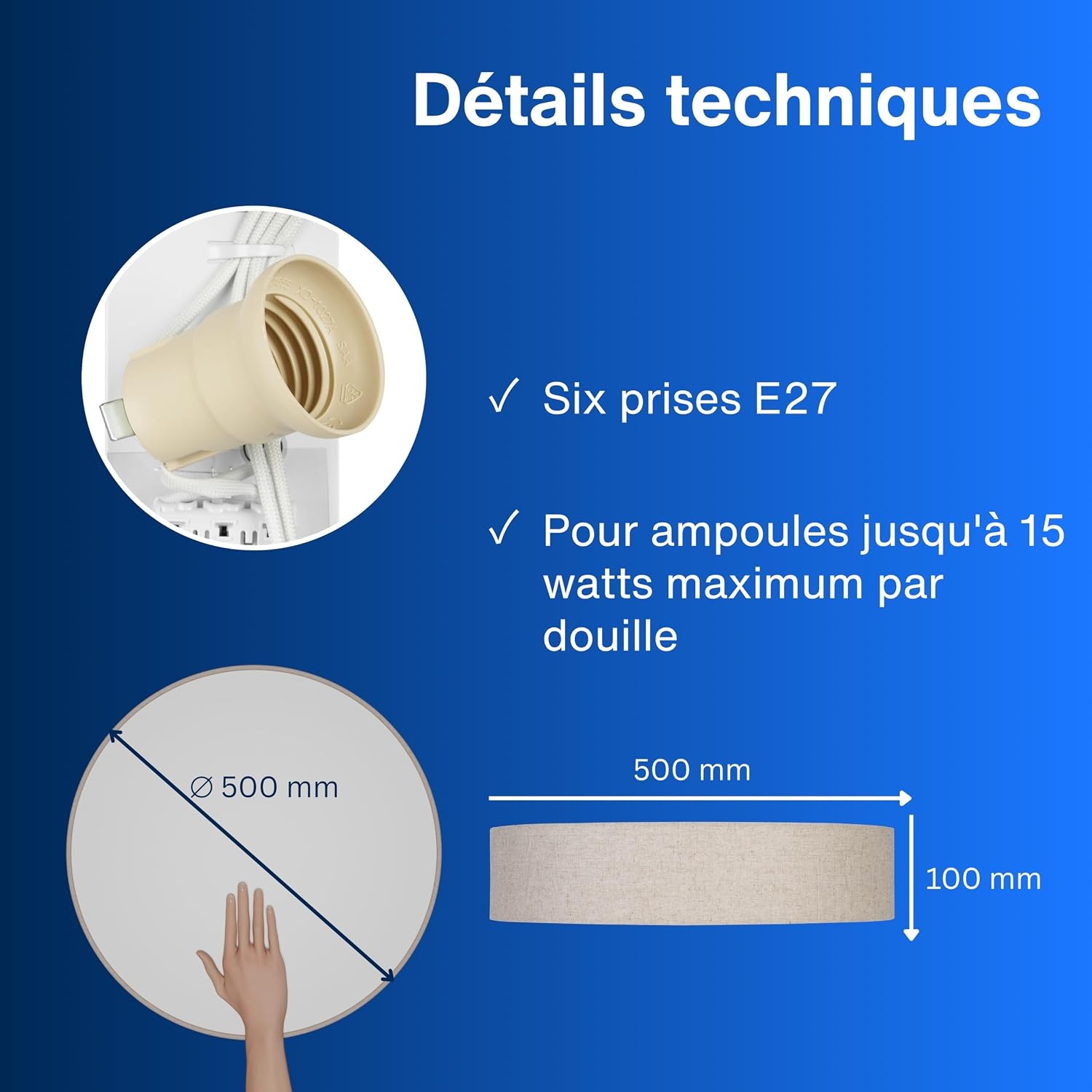Plafonnier rond 50 cm en lin taupe - 33% de remise