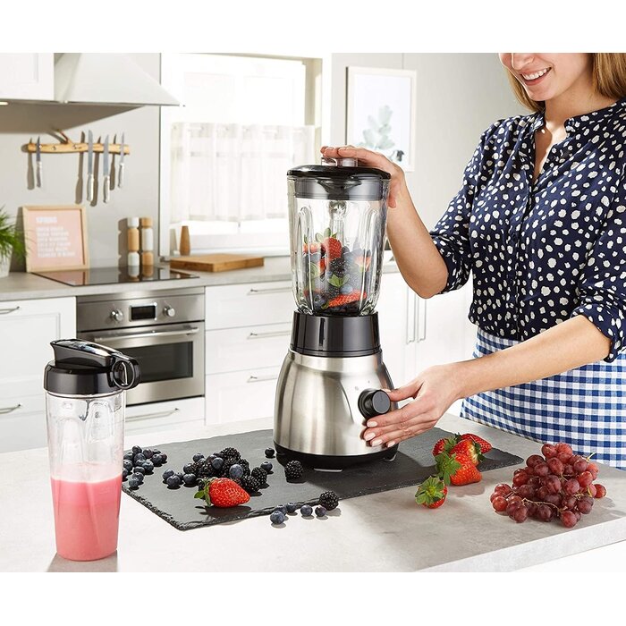 Blender 2-en-1 1,5 L & Gourde 0,6 L - 600W - Inox - 33% de remise