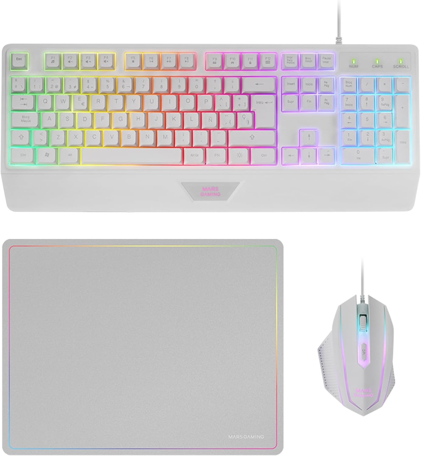 Ensemble Gaming sans fil blanc : Clavier, Souris RGB et tapis - 32% de remise