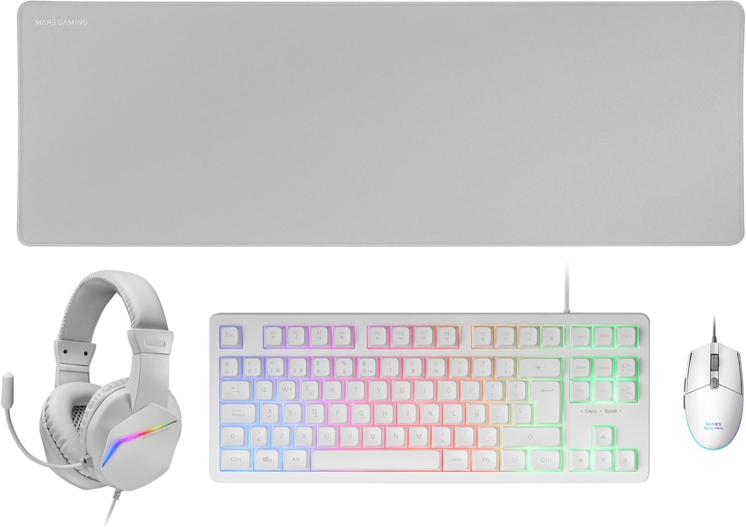 Ensemble Gaming sans fil blanc : Clavier, Souris RGB et tapis - 32% de remise