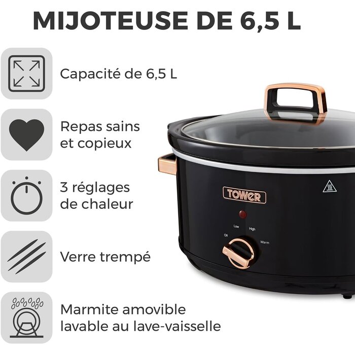 Mijoteuse 6,5L Noir et Or Rose - 33% de remise