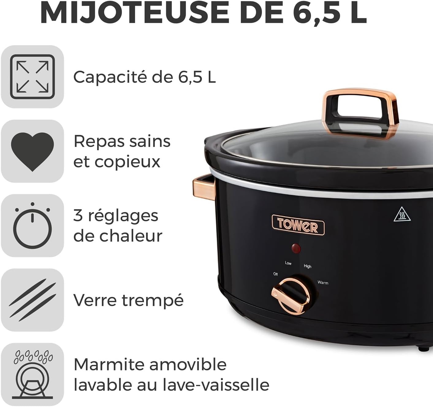 Mijoteuse 6,5L Noir et Or Rose - 33% de remise