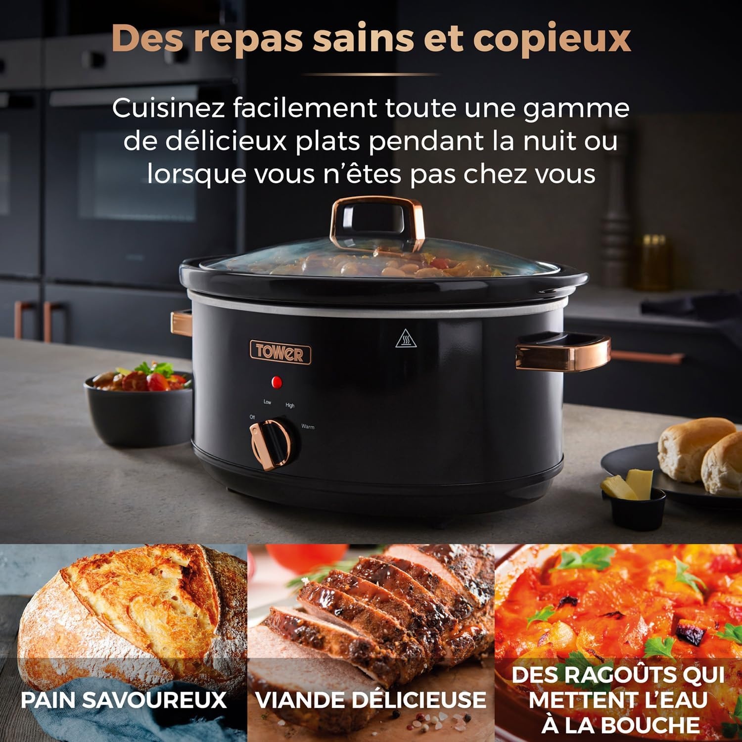 Mijoteuse 6,5L Noir et Or Rose - 33% de remise