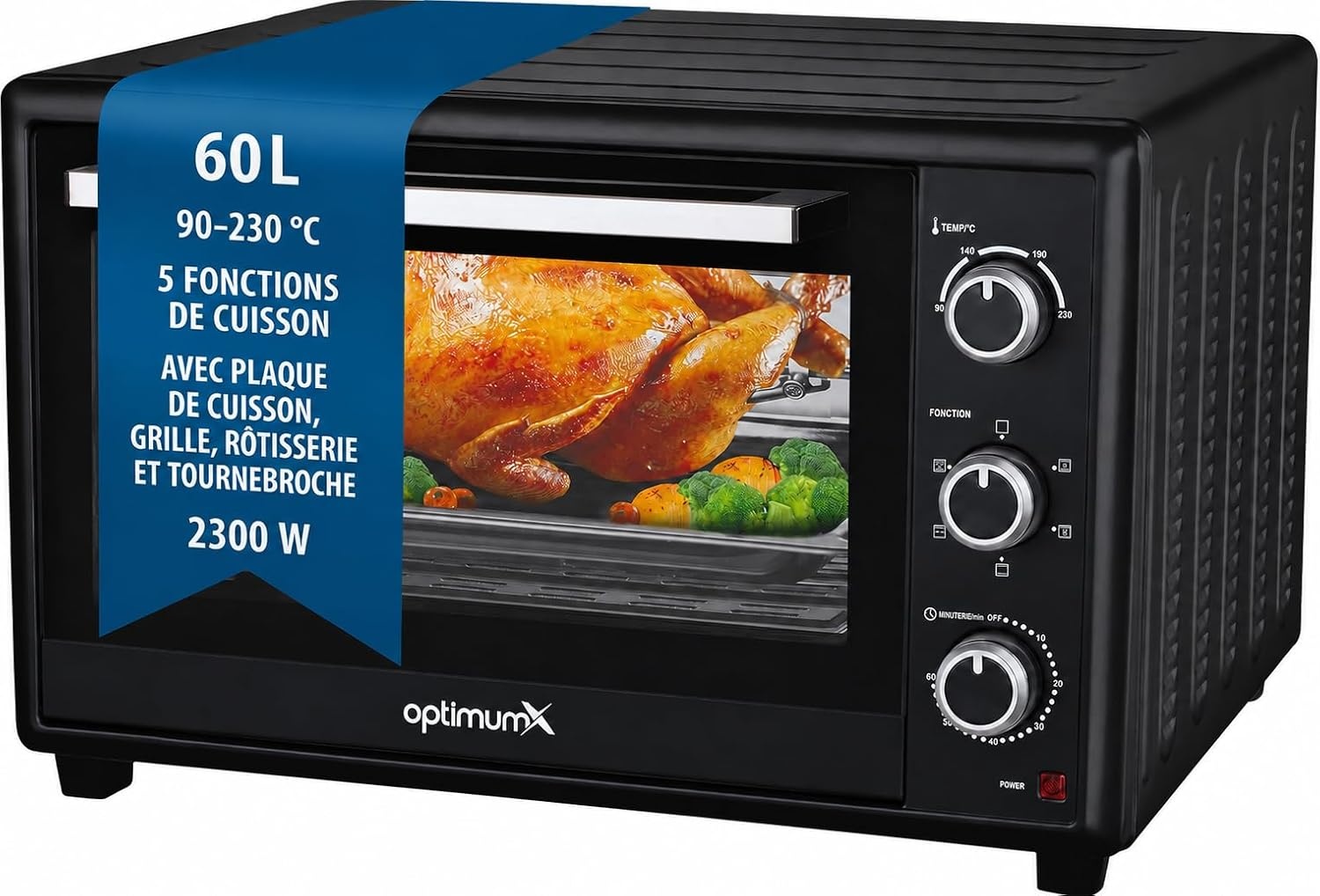 Mini-four 20 L chaleur tournante - 1380 W - Noir - 34% de remise