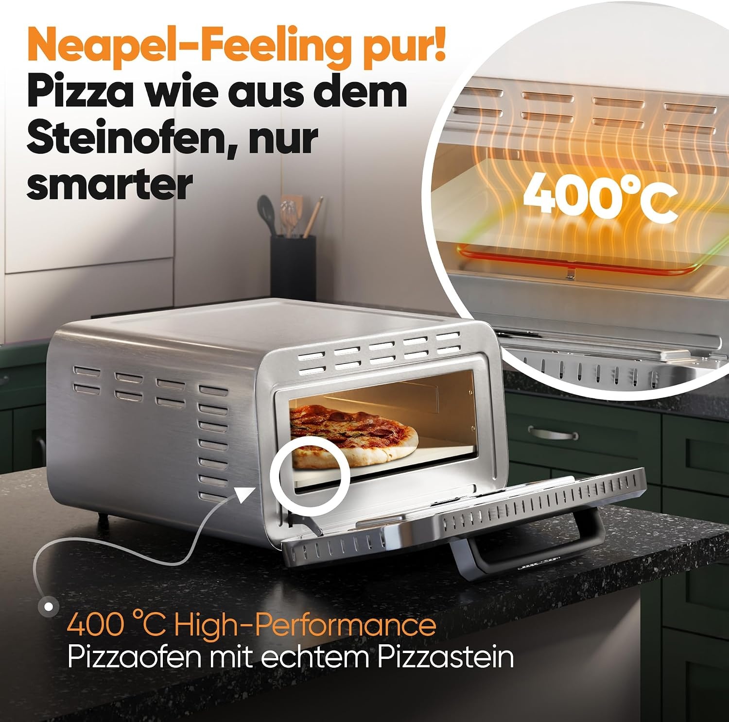 Four à pizza 400 °C - 2100 W - Inox - 34% de remise