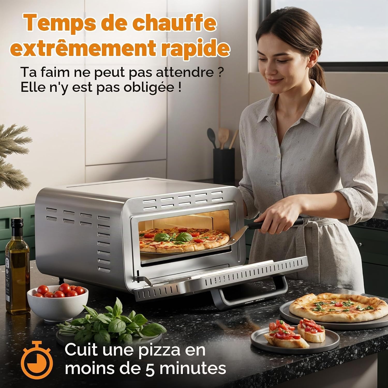 Four à pizza 400 °C - 2100 W - Inox - 34% de remise