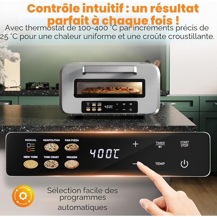 Four à pizza 400 °C - 2100 W - Inox - 34% de remise