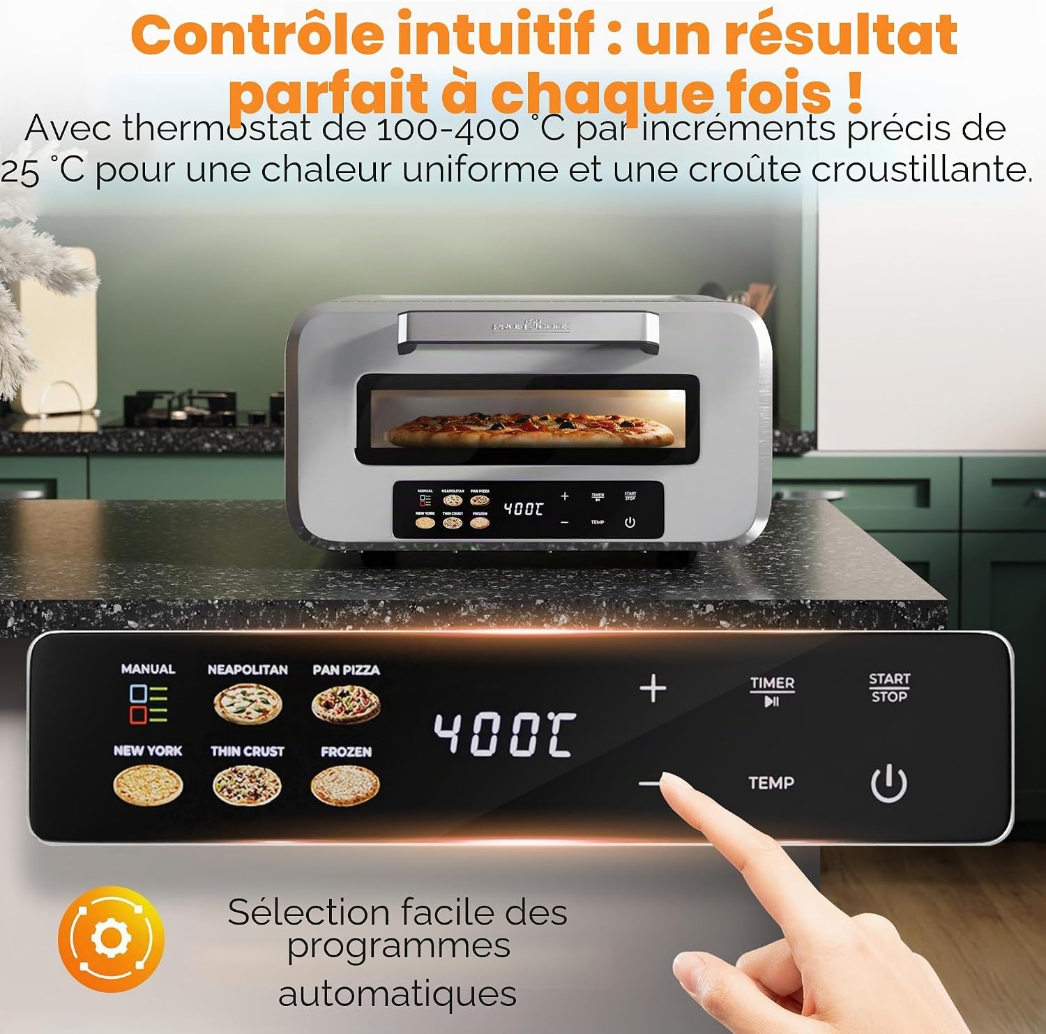 Four à pizza 400 °C - 2100 W - Inox - 34% de remise